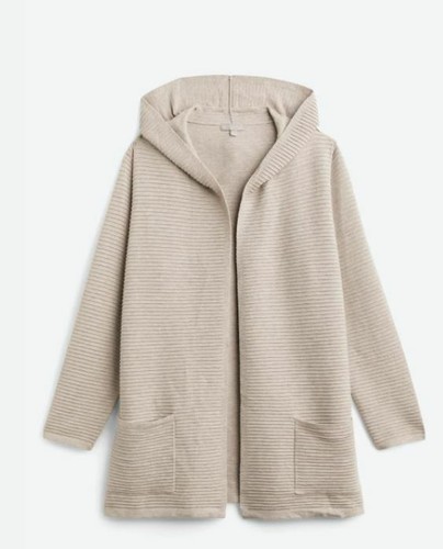Beige Sixbey Ribbed Hooded Cardigan, 2X 