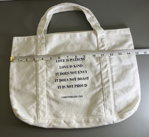 Forever21 Small Canvas Tote Shopping Bag “Love Is Patient, Love Is Kind” - Picture 4 of 10