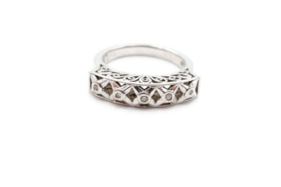 14 Karat Weißgold Diamant Ring Größe 7,25 signiert LR