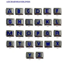Italian Charms Blue Letters A-Z Italian Modular Charm Links for your Bracelet