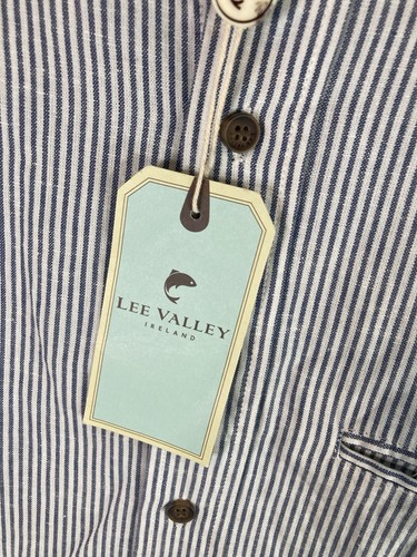 Lee Valley Ireland Shirt Mens Small Blue Linen Flannel Grandfather Striped Band - Picture 4 of 12