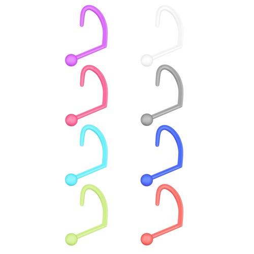 8Pc 20G Nose Ring Stud Colorful Glass/Acrylic L Bned Straight Bone Stud Retainer - Picture 6 of 14