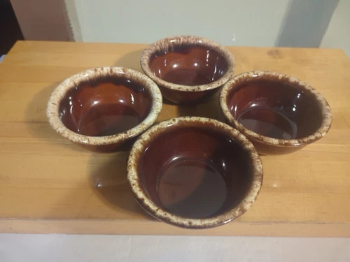 Vintage Hull Pottery Brown Drip Glaze Small Bowl Ovenproof Made in USA Set Of 4