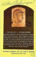 CHARLES GEHRINGER DETROIT TIGERS AUTOGRAPHED HOF HALL OF FAME PLAQUE