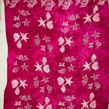 UNBRANDED Pink White Seashell Starfish Print Fringed Edge Scarf Shawl Wrap 59X44