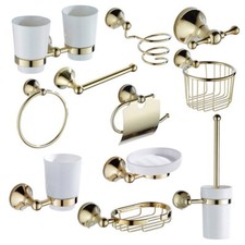 Polished Gold Bathroom Accessories Set Toilet Paper Holder Towel Ring Robe Hook
