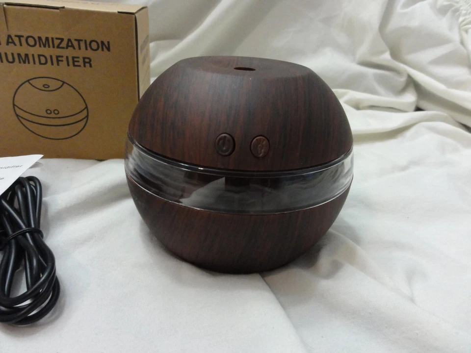 Mini Atomization Humidifier Round Shape USB Portable Air Purifier in Dark Wood - Image 2 of 4