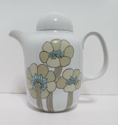 Vintage Arzberg Germany White Porcelain Teapot Dome Lid Floral MCM Retro 8'' Tall