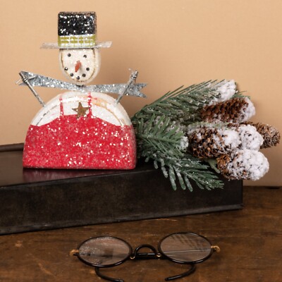 Primitives by Kathy Holiday Sitter Snowman Rustic Christmas Decor Red Rustic