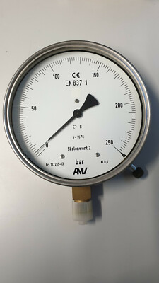 AMV Druckmessgerät Manometer 0-250 bar Skalenwert 2 Klasse 0,6 EN837-1