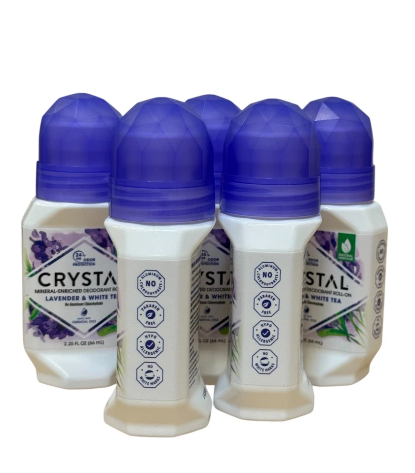 Desodorante mineral cristal roll-on lavanda & chá branco - pacote com 5 unissex - Imagem 2 de 4