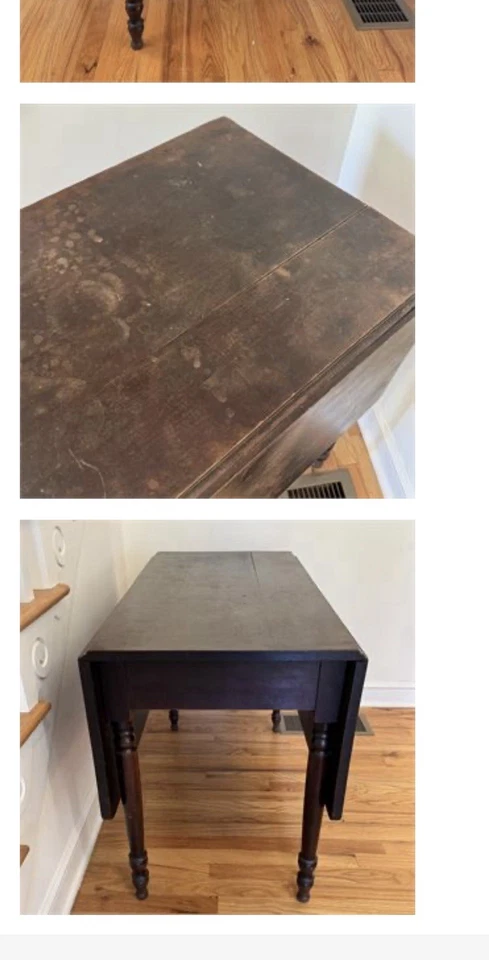 Antigua mesa de nogal con hojas caídas del siglo XIX Foto 4 de 4