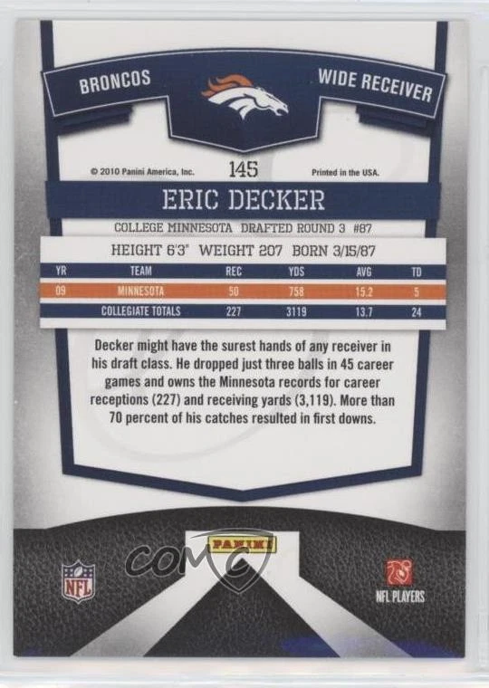 2010 Donruss Elite Rookie /999 Eric Decker #145 Rookie RC - Image 2 of 2