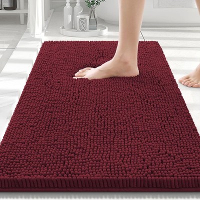 Smiry Luxury Chenille Bathroom Rugs 30x20, Extra Soft 30'' X 20'', Burgundy
