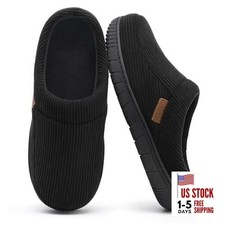 Mens Slippers Moccasin House Shoes Soft Memory Foam Slip-on 11-12 Black
