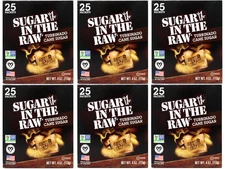 6 Pack Sugar In The Raw Turbinado Cane Sugar Packets, Vegan , 25 Packets (4 Oz)
