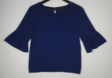 Talbots Women's 3/4 Ruffle Sleeve Sweater Blue Size Large