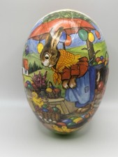 6" German Paper Mache Easter Egg Bunny Market Scene Candy Container