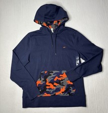 Michael Kors Mens Pullover Hoodie Blue Camo Inserts Drawstring Size Large