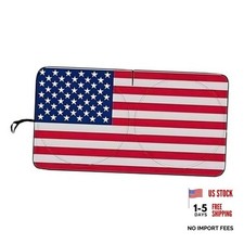 American Flag Car Windshield Sun Shade, Foldable Car Front Window L Red