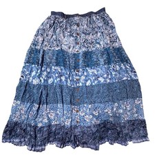 Vintage St. John's Bay 100 Rayon Crinkle Patchwork Button Maxi Skirt L Boho