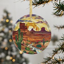 Desert Sunset - Clear Round Acrylic Ornament - Southwestern Holiday Decor