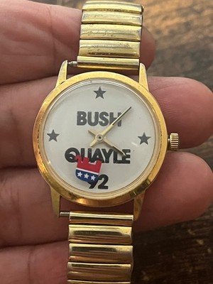 Vtg 1992 Bush Quayle Quartz Gold tone Watch Untested Parts Repair Collectible