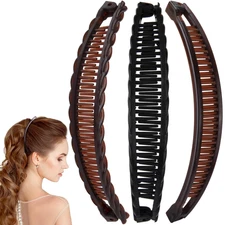 3 Pcs Banana Hair Clips for Women, Large Double Combs Hair Claw Clips, Glossy Ba