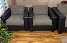 DFS Modern Grey Fabric & Black Corner Sofa Set with Matching Armchairs 3 Seat