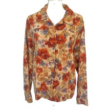 Coldwater Creek Watercolor Abstract Floral Cotton Jacket Women  s Large Artsy