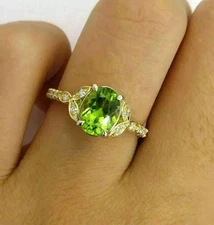 3Ct Oval Cut Lab-Created Peridot Women's Engagement Ring 14K Yellow Gold Finish