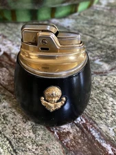 1950s Ronson Cupid Table Lighter Black W/Gold Cherubs EUC