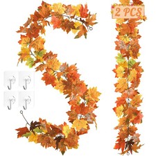 2Pack 11.8FT Fall Garland for Mantle Indoor Outdoor 2 Pcs, Orange