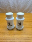 Vintage HAZEL ATLAS Milk Glass Salt Pepper Shaker Set Black Rooster #15