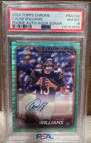 2024 Topps Chrome Caleb Williams RC Auto Aqua Refractor /199 PSA 8!!! 🔥🐻🔥