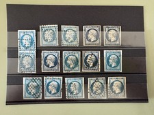 Lot 15 timbres Napoléon III 20c bleu YT 14 - Empire - Oblitérations Nuances K004