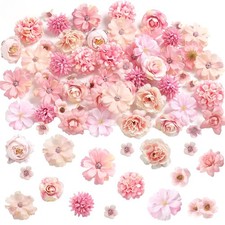 Faux Flower Heads Small Silk Artificial Rose Daisy Multicolor Craft 45 PCS Pink