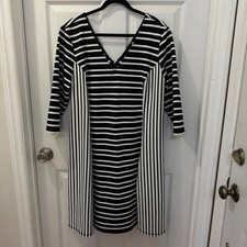 Lane Bryant Womens Plus Size 18/20 Black White Stripe 3/4 Sleeve Fit Flare Dress