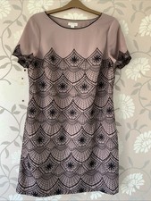 Monsoon 18 Dusky Pink Fitted Dress Black Embroidery evening Cocktail Party