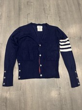 Thom Browne Navy Wool Cardigan 4-Bar Stripe Sleeve Mens Made in USA