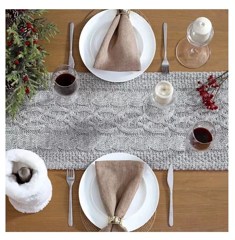 Koolaburra by UGG Carla Faux Fur Cable Knit Table Runner Gray 14 in x 72 in NEW - Image 3 of 4
