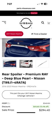 Nissan Rear Spoiler 2016-2023 Altima - Deep Blue Pearl - T99J1/4RA7A