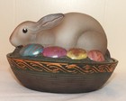 Vintage Fenton Rabbit Covered Dish Folk Art Bunny Egg Nest Signed Meeks Husk — photo 3