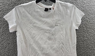 Hugo BOSS Logo Script Jersey TShirt Womens White Crew Neck Short Sleeve Fitted S