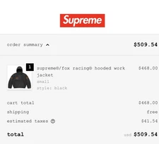 Supreme fox racing hooded work jacket (black) SMALL