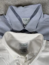 LL Bean Button Down Shirt Mens 18/34 White Blue 100% Cotton Oxford L/S Lot Of 2