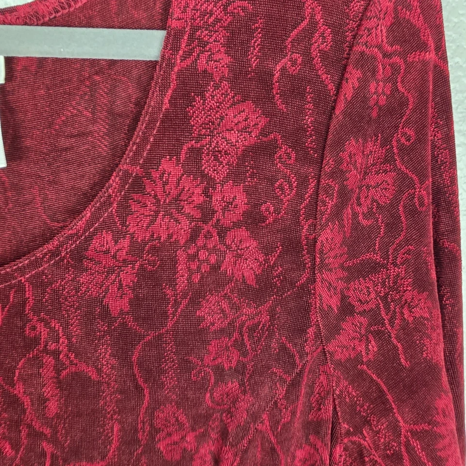 VTG Coldwater Creek Maxi Dress Womens XL Slinky Red Black Long Sleeve Whimsigoth - Image 3 of 4