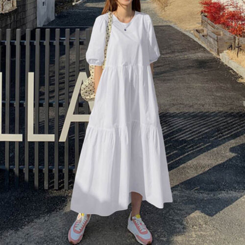 Women Short Sleeve Tiered A Line LongDress Cocktail Party Prom Dresses Sundress/ - Picture 14 of 17