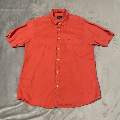 Pepe Linen Shirt Mens XL Red Button Up Embroidered Short Sleeve Y2K