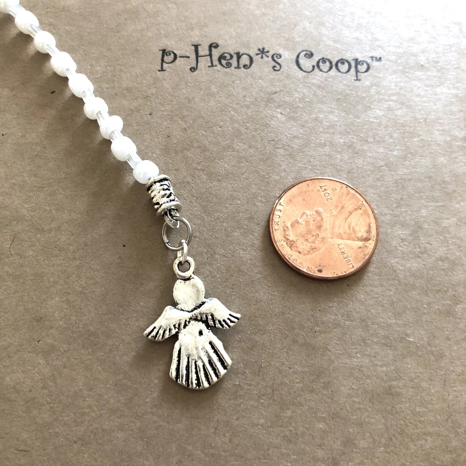 Tornozeleira anjo frisado com contas brancas perolizadas 9,5 polegadas artesanal feita à mão EUA 1770 - Imagem 3 de 3